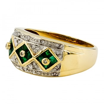9ct Gold Emerald/Diamond Band Ring Ring Size O